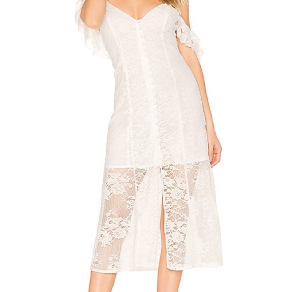 MAJORELLE White Lace Cold-Shoulder Midi Dress - Picture 2 of 3